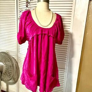 Women’s Fuchsia Puff-Sleeve Tunic Top